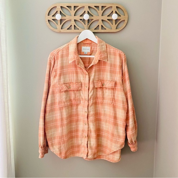 American Eagle Outfitters Plaid Button Up Top Orange Sz Medium - Picture 1 of 8